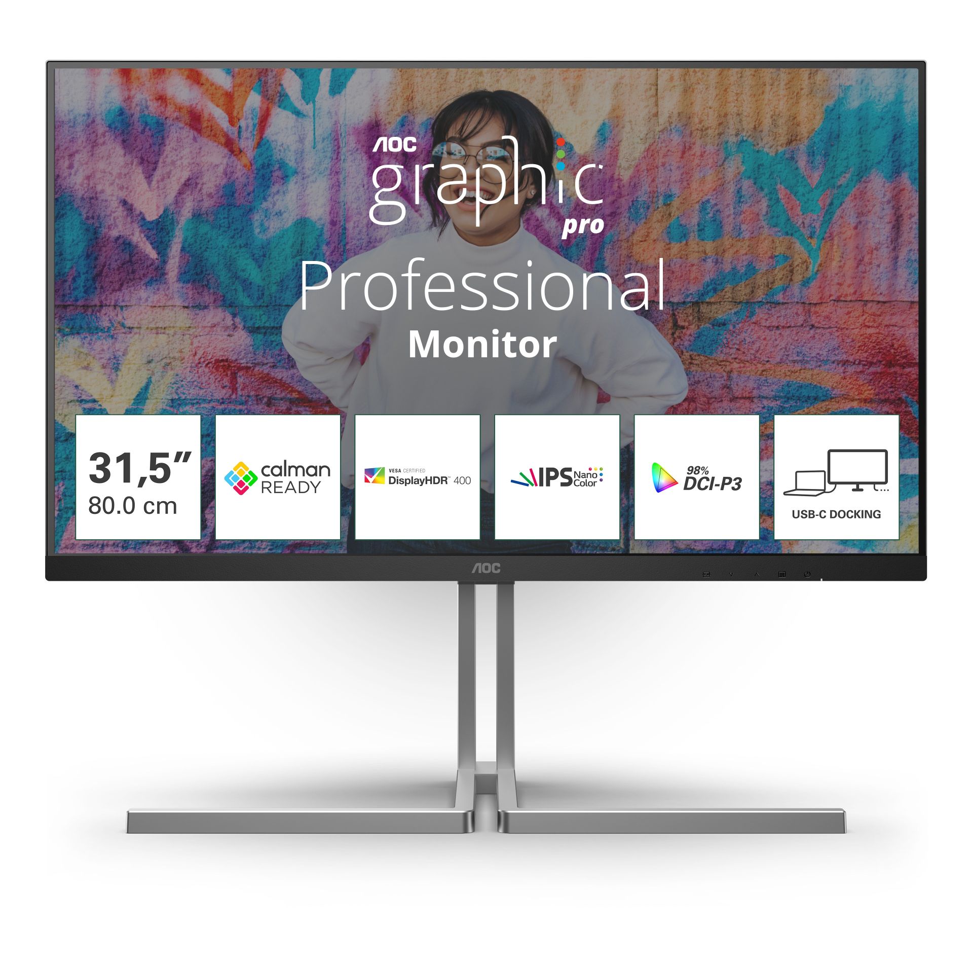 Monitor LED 32" AOC U32U3CV, 4K, HDMI, DP, USB-C, RJ45, Calma